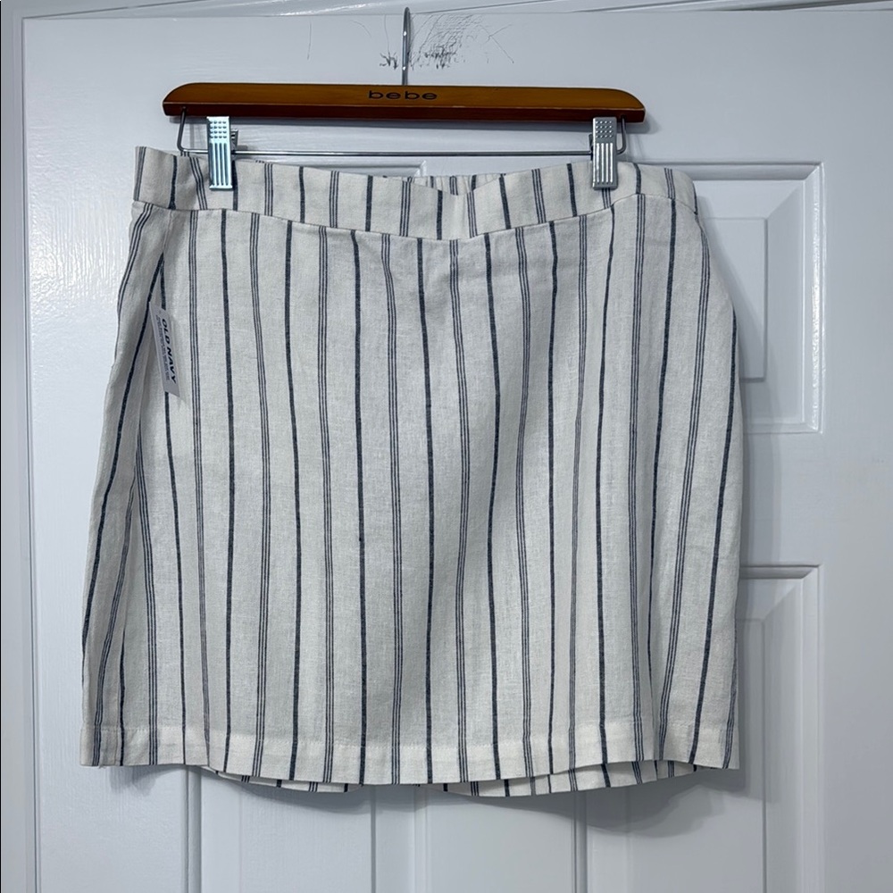 Old Navy White sand Black Striped Women's Skirt linen rayon blend size large